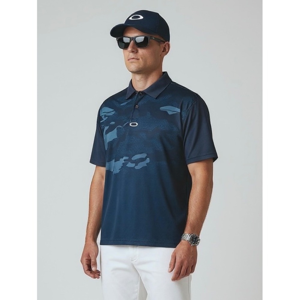 Oakley Mens XL Navy Blue Camo Golf Polo Shirt Performance Activewear
